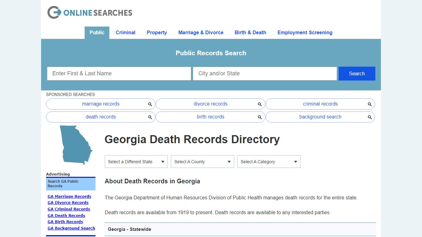 Georgia Death Records Search Directory - OnlineSearches.com